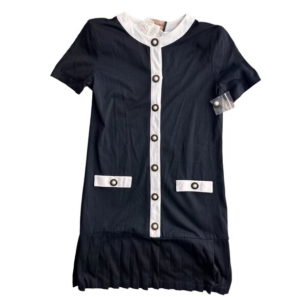 David Benjamin Secretary Dress Womens 12 NEW Drop Waist Pleated Black‎ White USA - Picture 1 of 7
